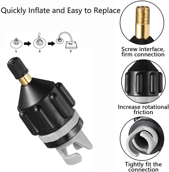 Opblaasventiel adapters - Pomp accessoires - Watersport uitrusting - Universele pasvorm - 2 stuks - Zwart — afbeelding 4