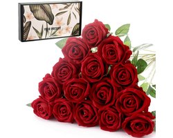 Nep Rozen - Zijden Bloemen - Huis Decoratie - Velet Rozenkop - 50 cm Steel - Rood