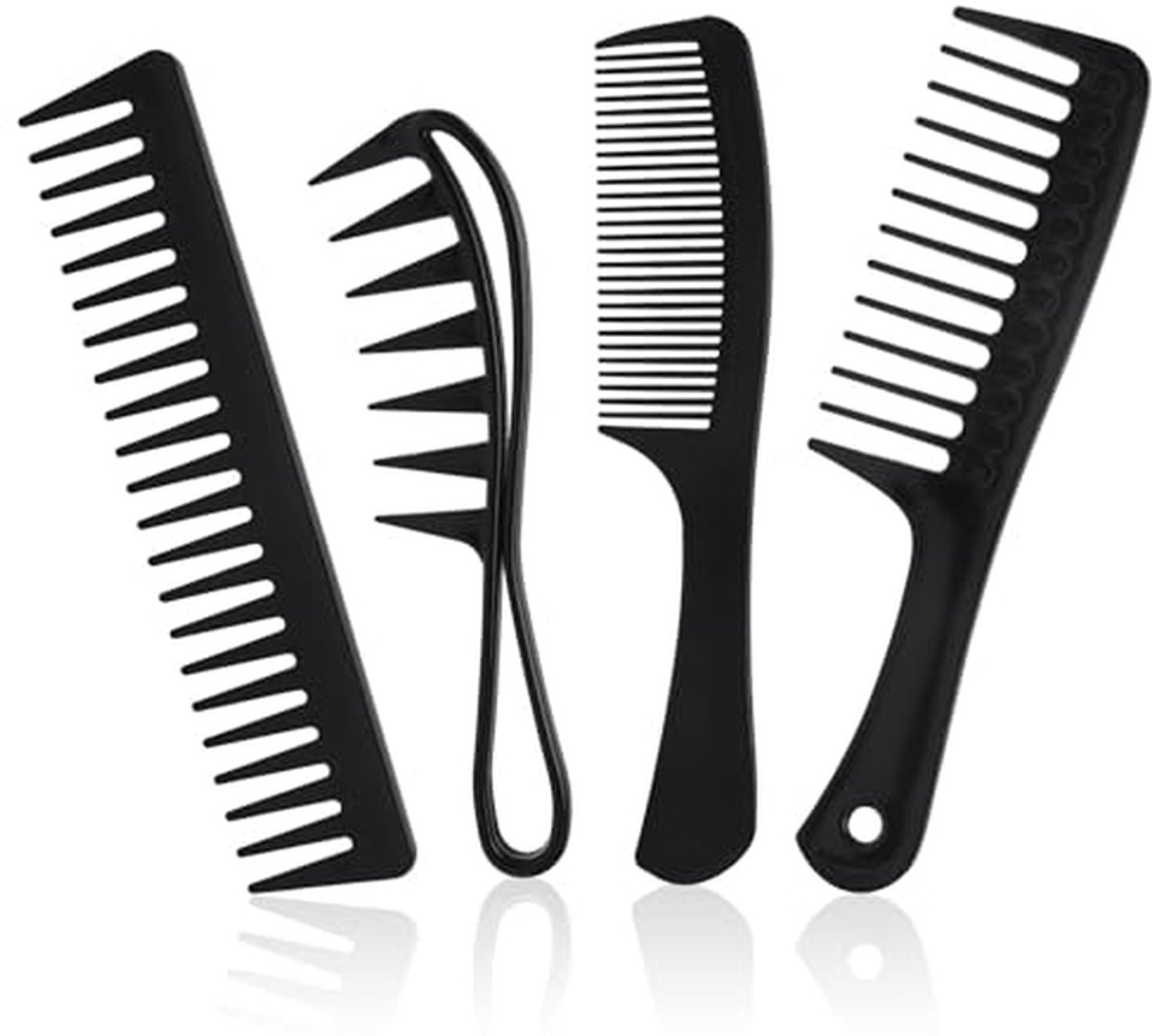 Haarkam set - Kapperskammen brede tand - Haar stylen - Antistatisch en hittebestendig - 4 stuks - Zwart