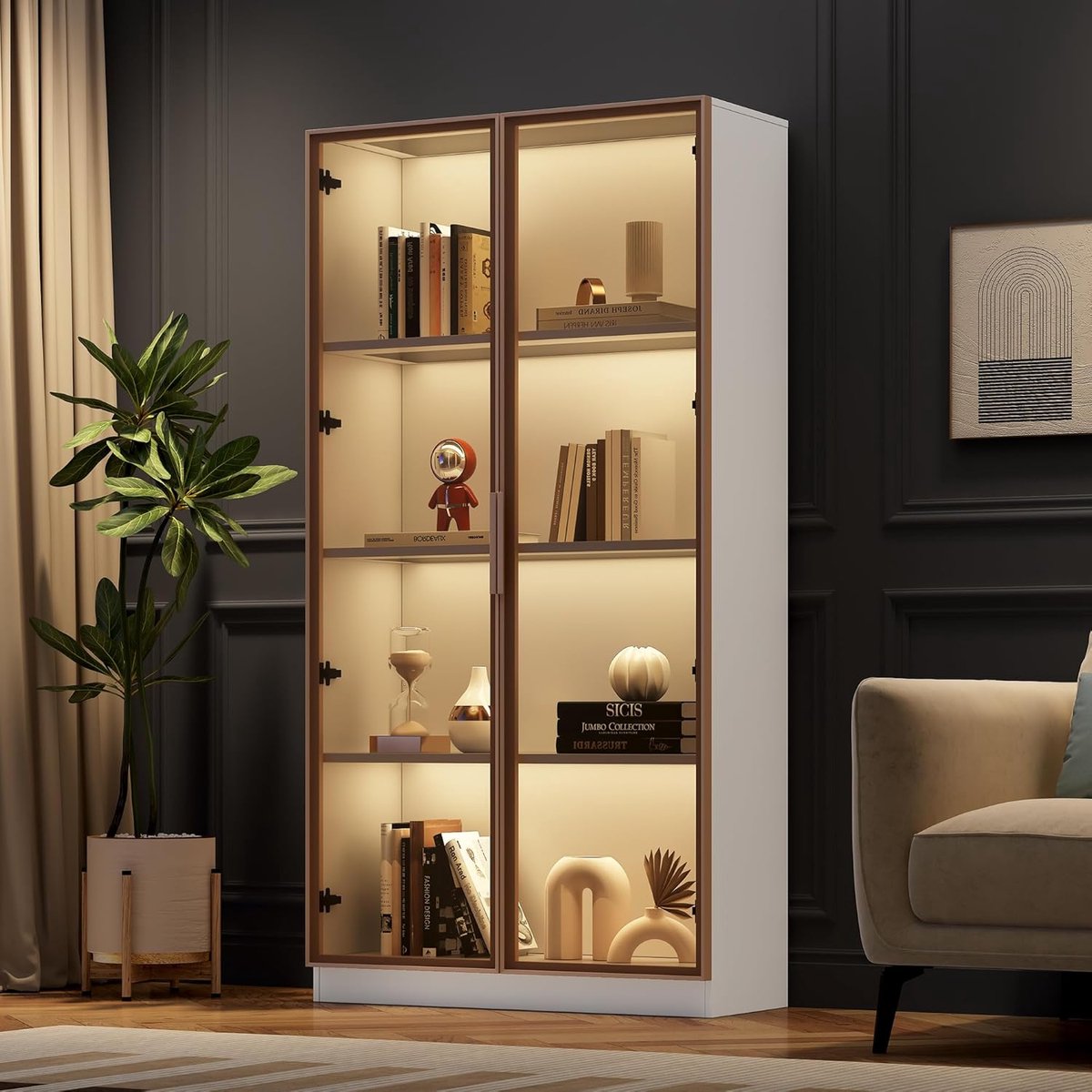 Glazen Vitrinekast - Opbergkast - Collecties Presenteren - Met LED Verlichting - 80 x 40 x 160 cm - Wit