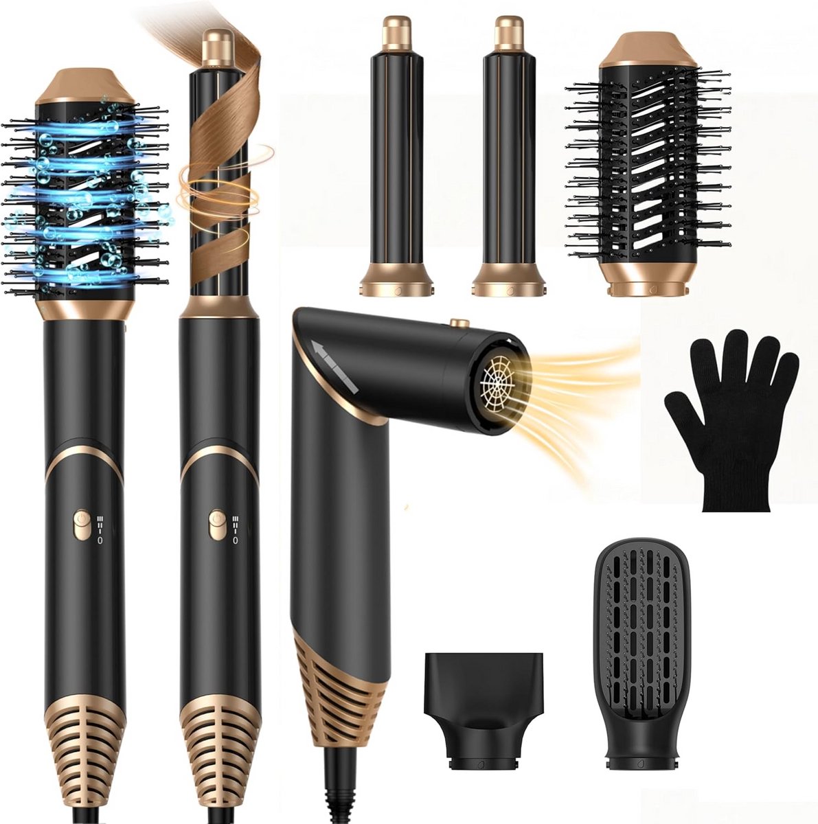 Haarstyler Set - Luchtstyler Krultang - Dagelijks Haar Stylen - 5-in-1 Functionaliteit - 34 x 7 x 16 cm - Zwart