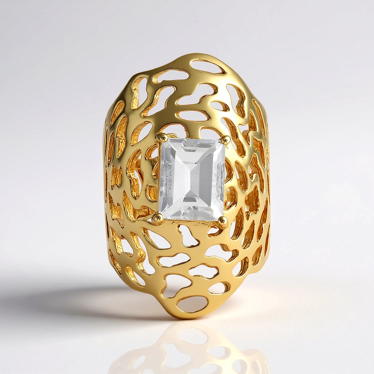 Cavill - Zilveren Ring - 925 Sterling Zilver Verguld - Witte Topaas 2,664 ct Briljant Trapgeslepen - Verstelbare Elegante Baguette Topaas Ring Dames