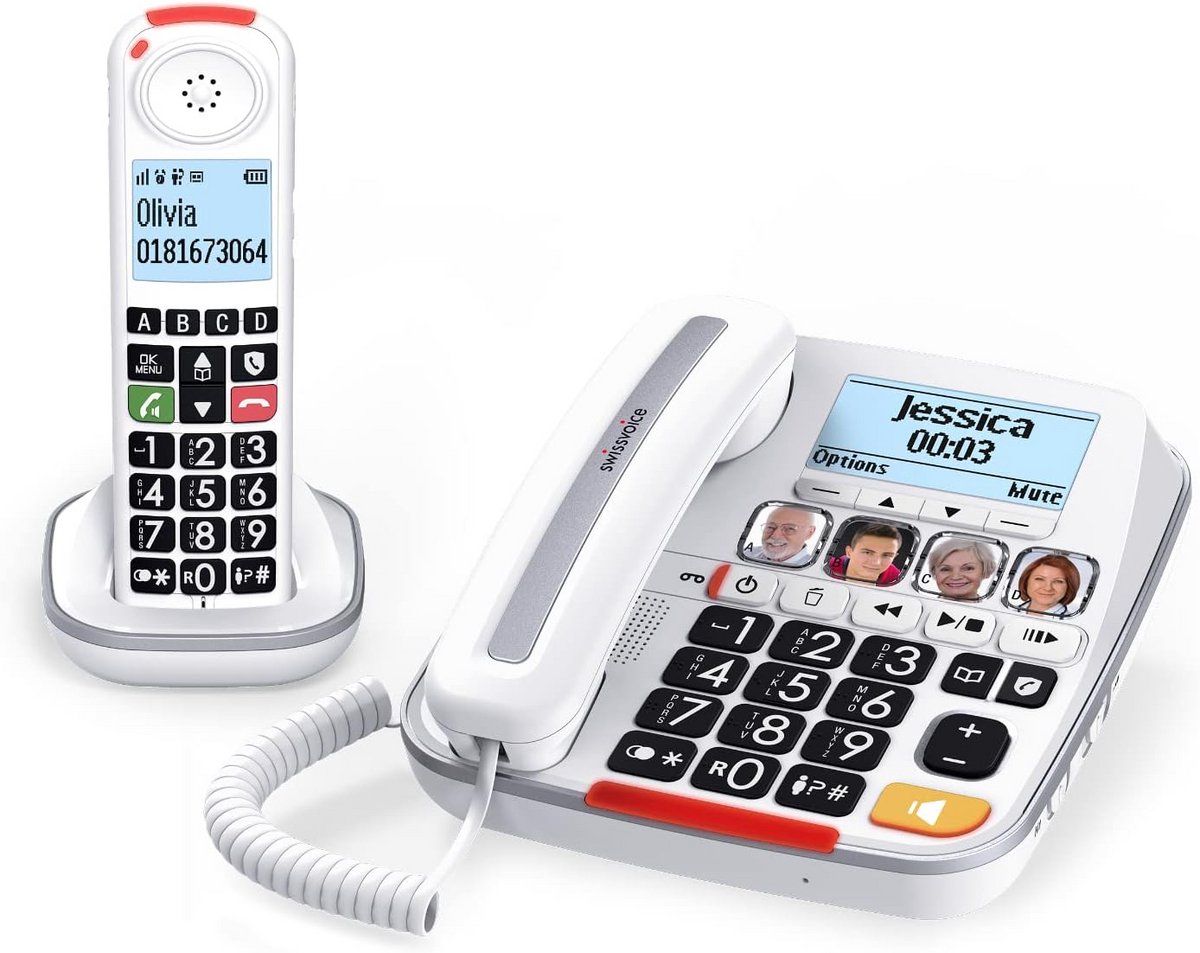 Draadloze Vaste Telefoon - DECT Telefoon - Makkelijk Bellen - Extra Luide Beltoon - 100 Contacten - Wit