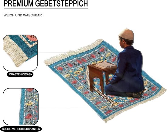 Gebedsmat met Tas - Reis Tapijt - Rustig Bidden - Inclusief Draagtas - 110 x 70 cm - Lichtblauw — afbeelding 3