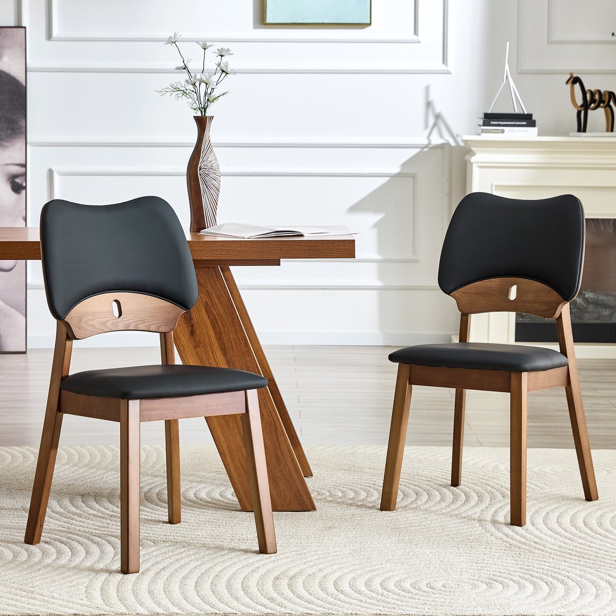 Clruro Eetkamerstoel - Onbekend - Moderne eetkamerstoel set van 2 houten stoel met vlinder rugleuning gestoffeerd - Set van 2 - Onbekend - Onbekend Zwart