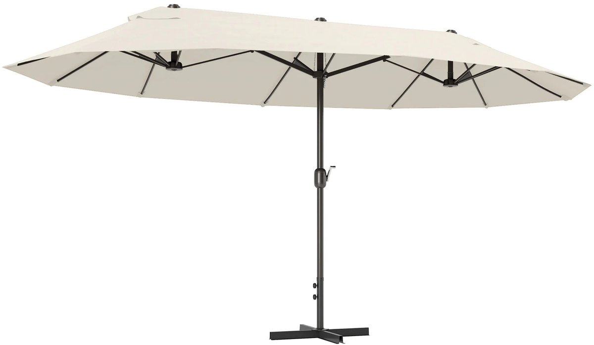 Archi Tuinparasol XXL – Zonnescherm - Rechthoekige Parasol met Kruisvoet – Handzwengelsysteem - 460 x 270 cm – Crème