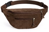 YONO Heuptas Dames - Crossbody Tas - Buiktas van Ribstof - Verstelbare Schoudertas met 2 Ritsvakken - Festival Tasje - Fanny Pack - Bruin