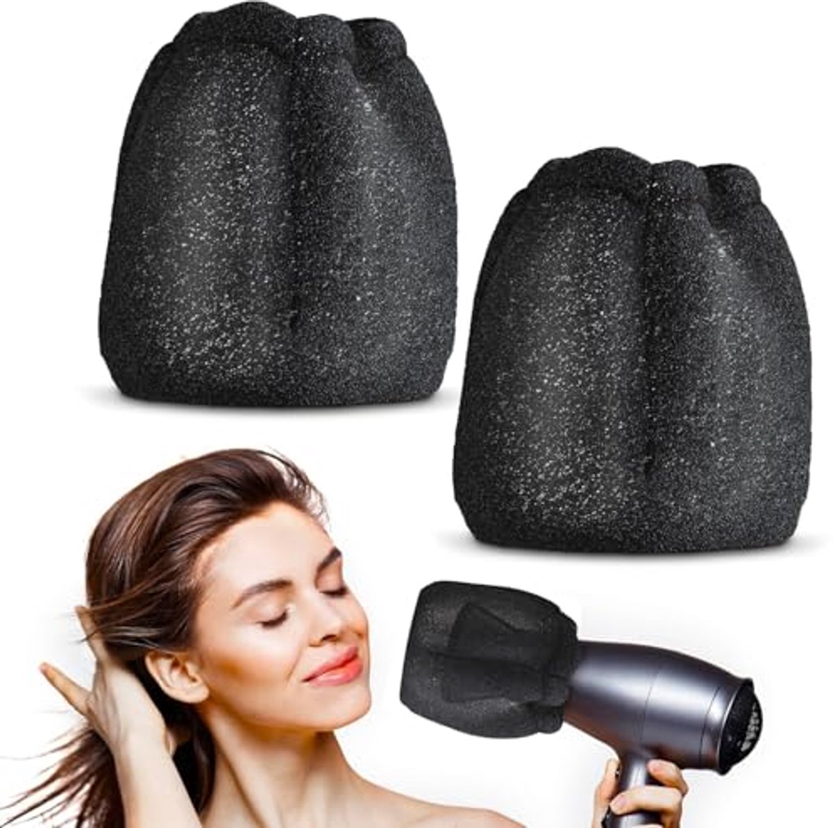 Haardroger Diffuser - Universele Opzetstuk - Haar Drogen - Ultra Licht Foam - 2 Stuks - Zwart