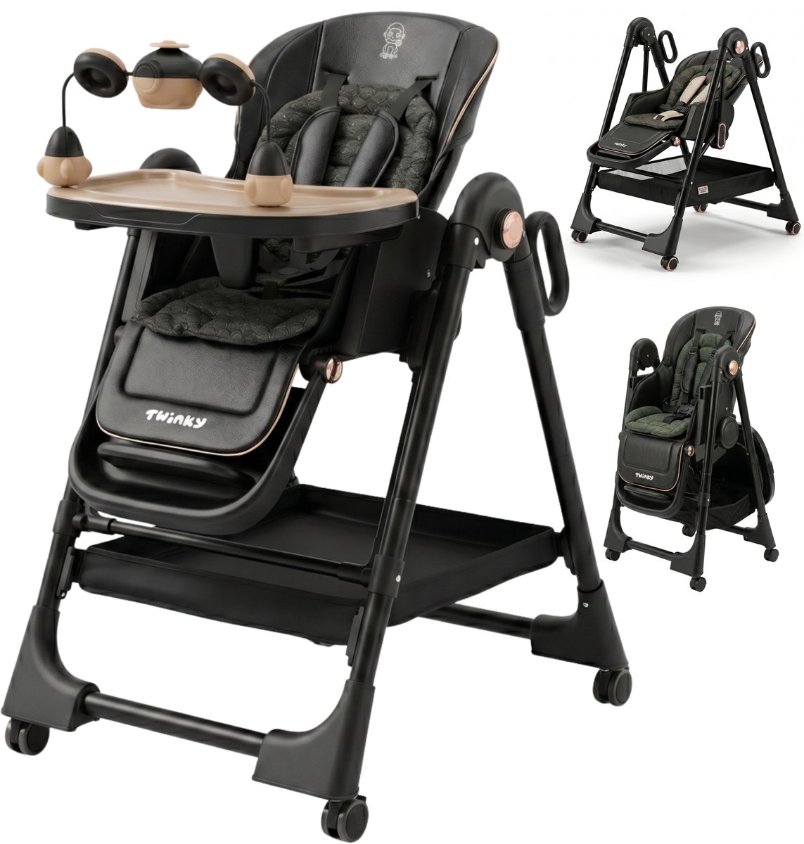 Twinky® Kinderstoel EXPLORE – 4-in-1 Kinderstoeltje Set met Schommel en Ligfunctie – Inklapbare Eetstoel & Baby Wagentje en Babystoel Voor Aan Tafel – Kinderzetel, Peuterstoeltje en Meegroeistoel in 1