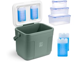 Brisby Grote Koelbox 22 Liter – Groen – Tot 40 uur isolatie – 4 koelelementen vergrendeld in deksel – Ideaal voor camping en dagje uit – Frigobox
