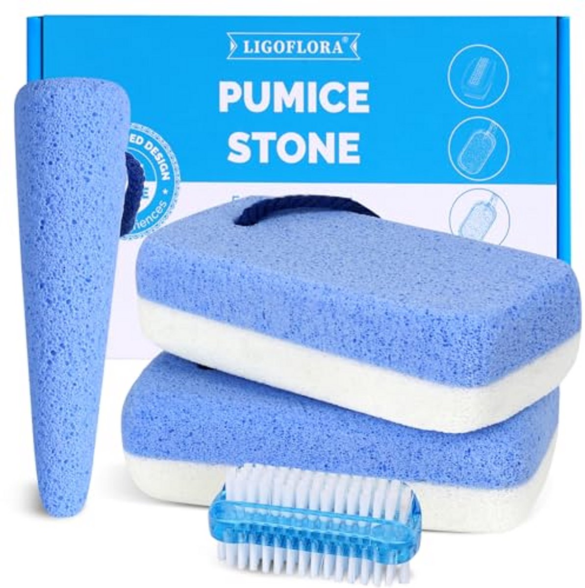 Glazen puimsteen set - Voet eeltverwijderaar - Voeten verzorgen - 4-in-1 kit - 2 dubbelzijdige stenen - Blauw wit