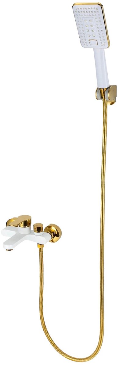RosaBloom douchesysteem - Badkraan - Regendouche - Doucheset met handdouche - Wandmontage - 3 standen - Messing - Wit/Goud
