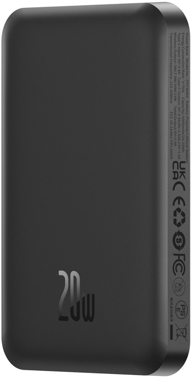 Powerbank Baseus Mini met draadloos opladen 5000 mAh 20 W USB-C zwart