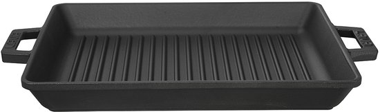 Lava - Grillpan - Geëmailleerd Gietijzer - 26 x 32 cm - Met Grillribben - Zwart