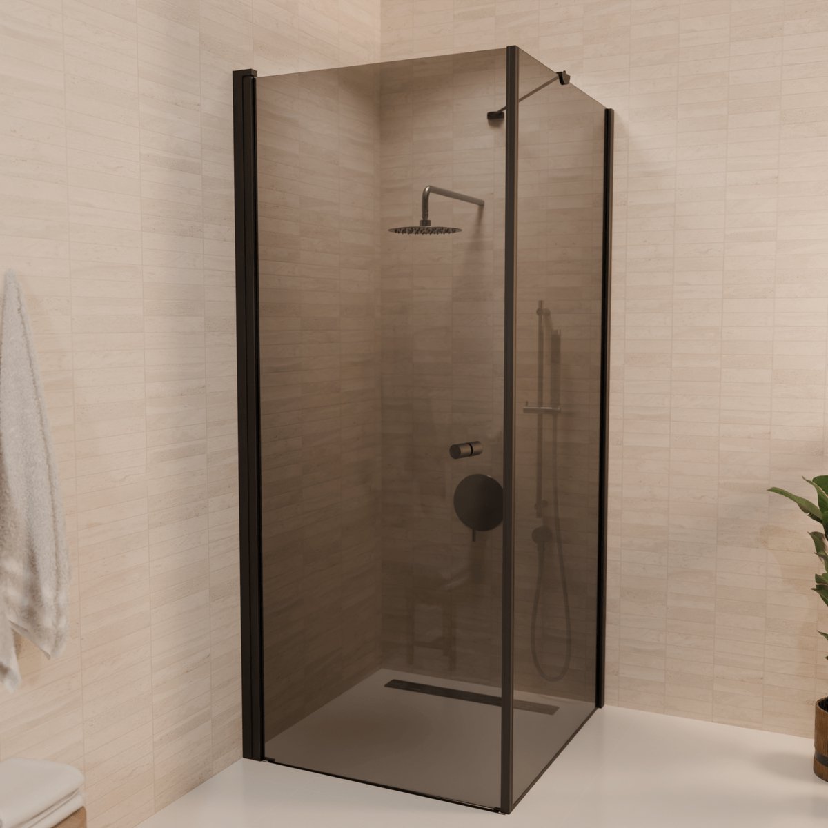 Lomazoo Douchecabine Medellin - 90 X 90 Cm - Zwart - 6 Mm Rookglas - Nano Coating