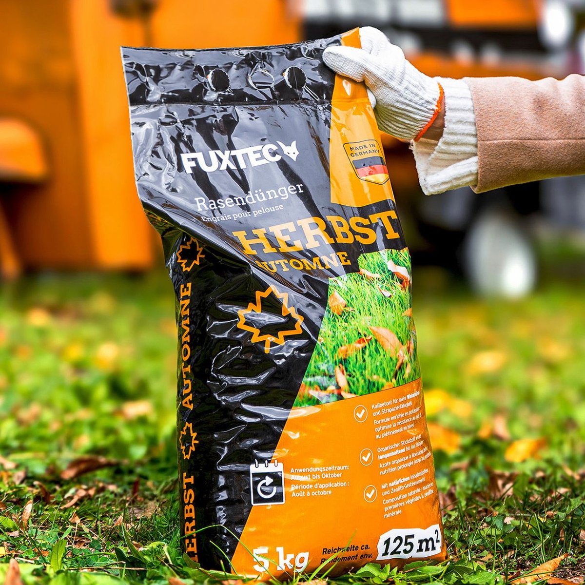 FUXTEC gazonmeststof voor de herfst FX-RDH20, kalimeststof 20 kg voor maximaal 500 m², gazonmeststof voor vorstbescherming, dicht gazon & voedingsstoffenvoorziening in de herfst