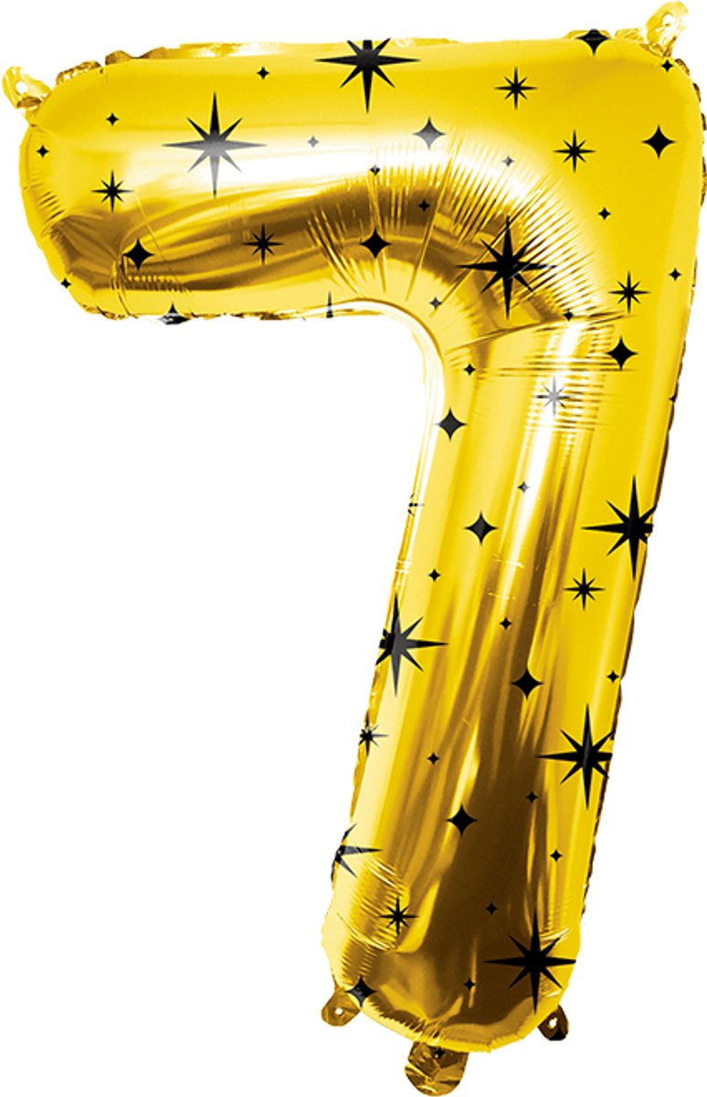 86 cm cijferballon - Folieballon cijfer 7 - Classy goud met zwarte sterren - Geschikt voor helium of lucht