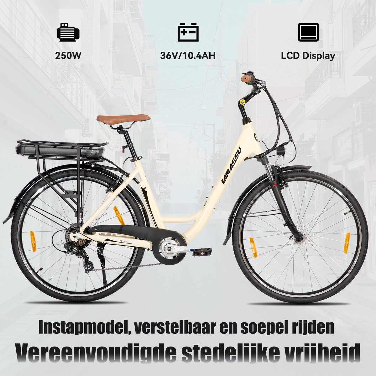 HILAND Montura Elektrische Stadsfiets 28 inch - E-bike Commuter Unisex - 250W Motor - 36V 10.4Ah Accu - 7 Versnellingen - Aluminium Frame thumbnail 3
