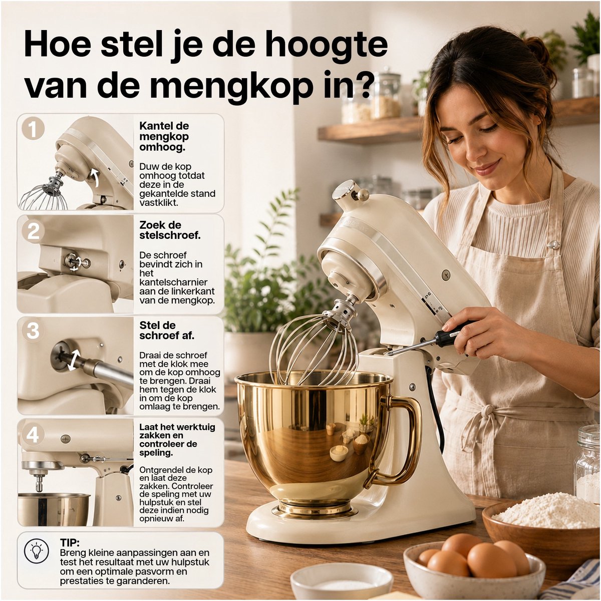 Roestvrijstalen Mengkom voor KitchenAid 4.3, 4.7/4.8L Tilt-Head Stand Mixers Artisan & Classic Series van MMOBIEL - 4.8L Kom RVS met Handvat – Vaatwasmachinebestendig – Goud thumbnail 3