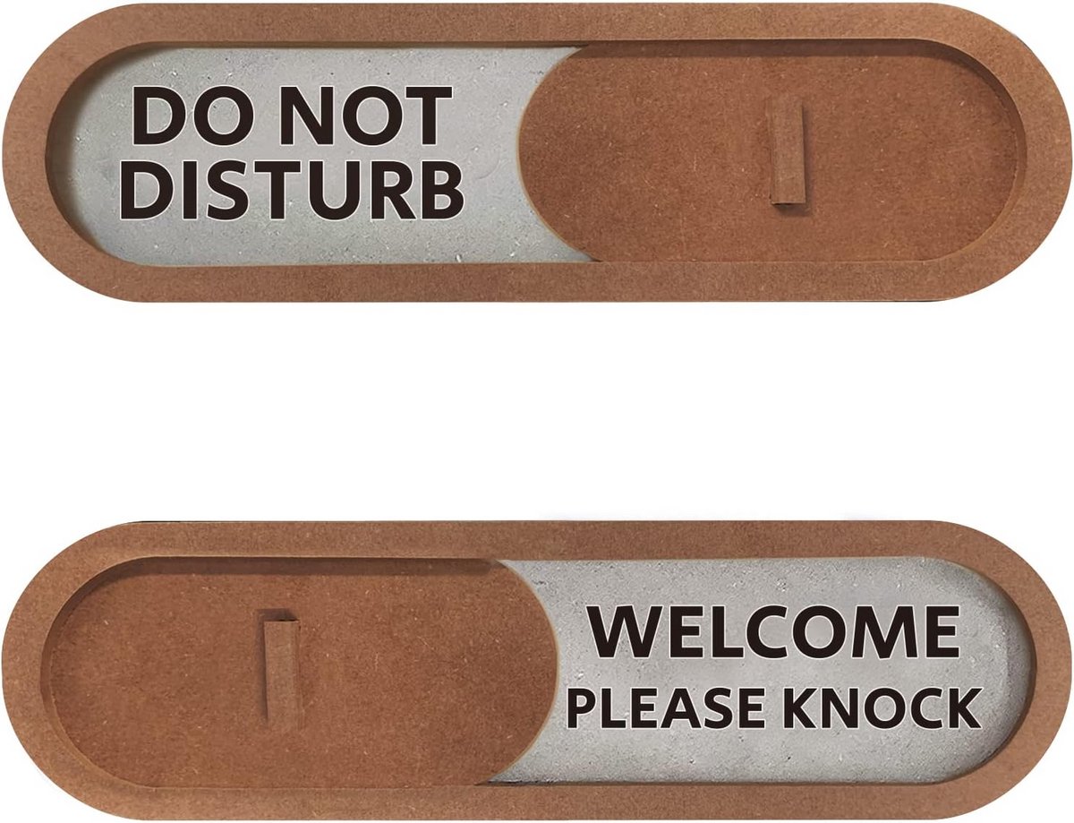 Deurbord Niet Storen - Privacy Indicator - Thuiskantoor Gebruik - Soepel Glijdend Mechanisme - 19 x 5.5 cm - Bruin