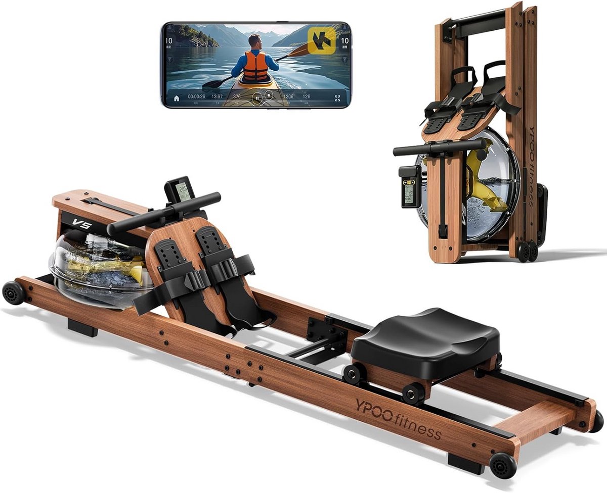Roeitoestel Thuis - Water Roeimachine - Full Body Workout - 16 Weerstandsniveaus - 160KG Capaciteit - Zwart