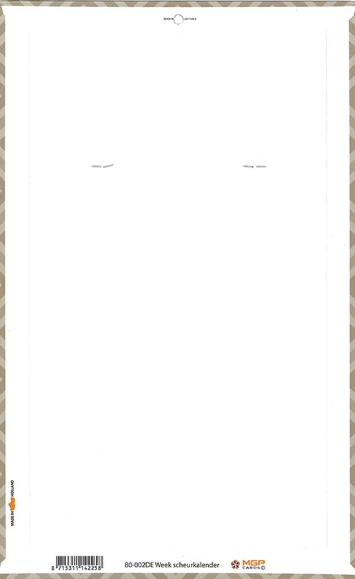 MGPcards - Week Scheurkalender 2027 - Week begint op maandag - 21 x 34 cm - Beige