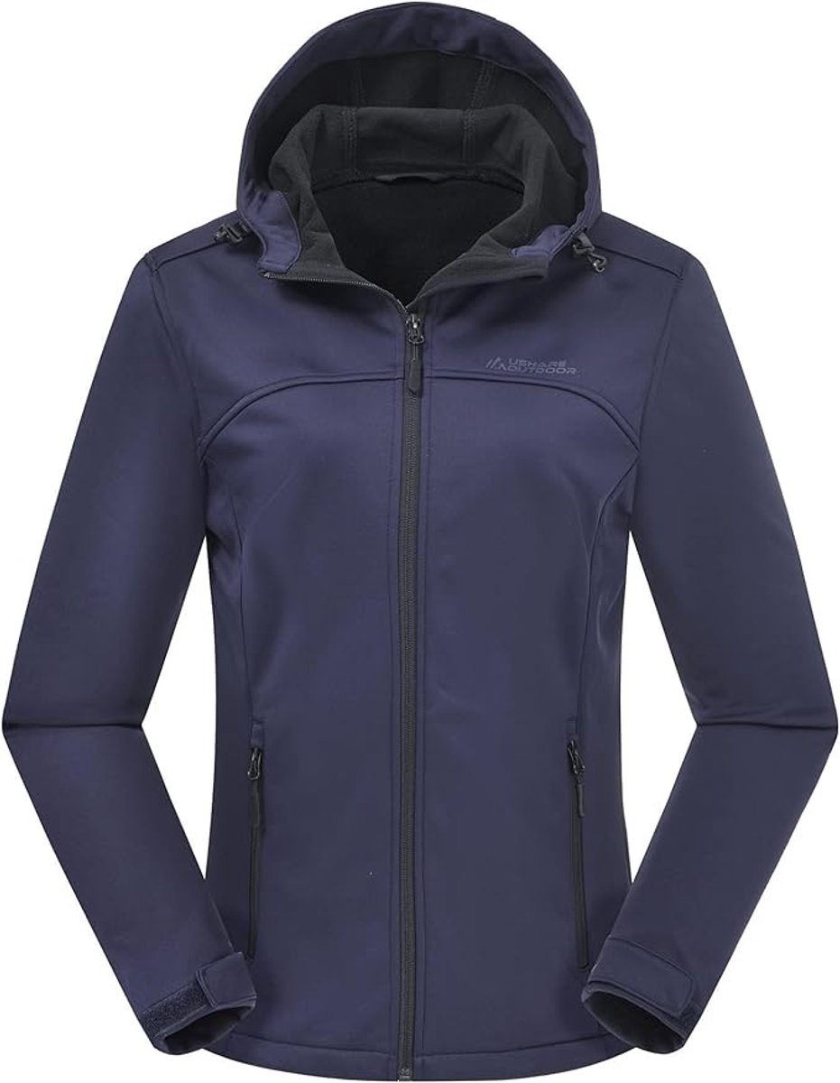 Daity Regenjas dames softshell fleece gevoerd tussenjack met capuchon Blauw