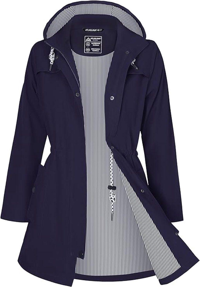 Daity Regenjas dames lang | waterdicht en ademend met capuchon voor buiten - Maat L