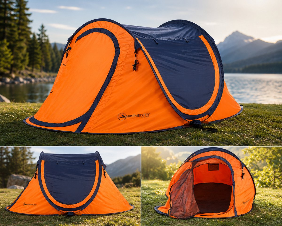 Bol.com Hikemeister ® 3 Plus Koepeltent Pop up met binnentent – 220 x 120 x 95 CM – Trekking - Fesitval verduisterend - tent 2 p... aanbieding