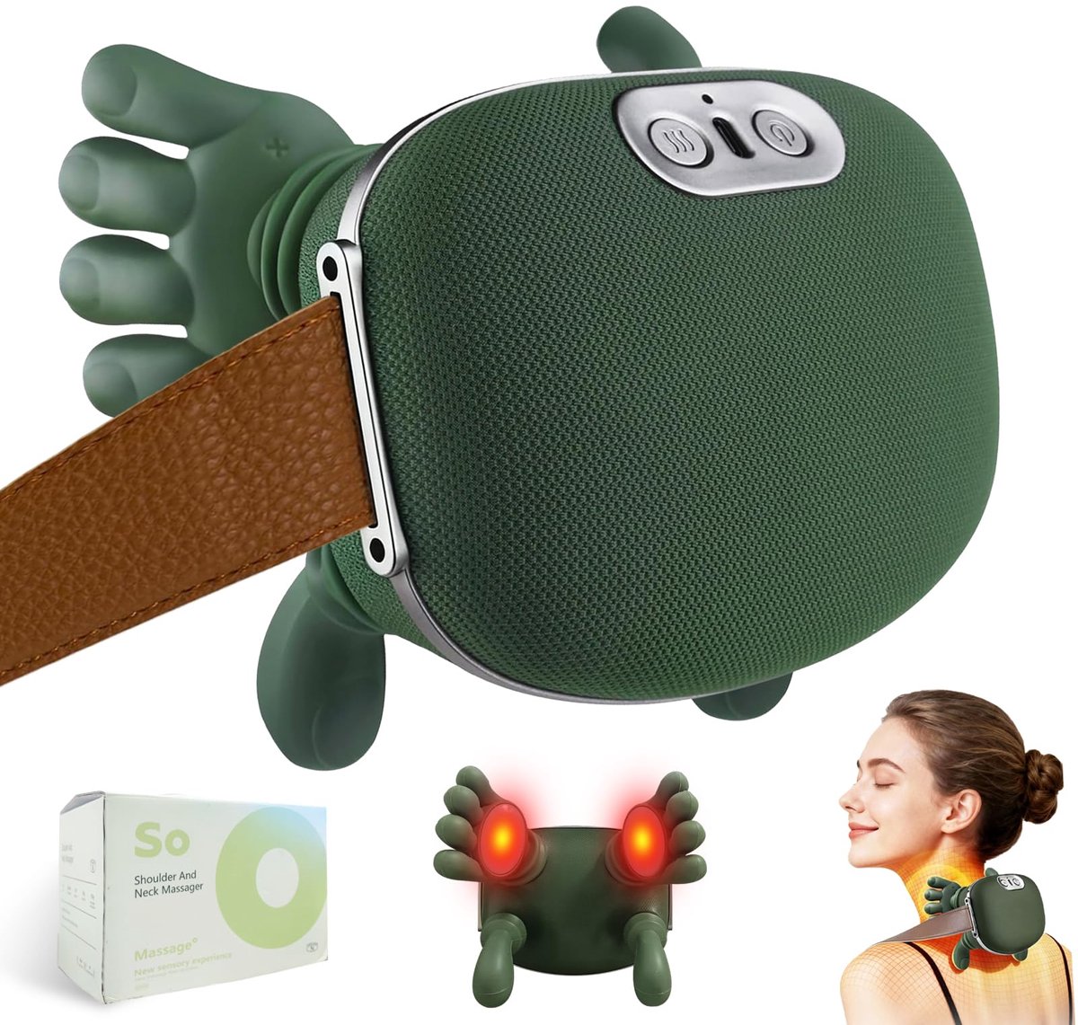 Ryoudavell - 4D Nek en Schouder Massage Apparaat met Warmte - Bionische Kneedmassage met Vingerdruk - Elektrisch Massagekussen voor Nekklachten & Stress - Draagbaar Shiatsu Massager voor Thuis & Reizen - Warmtefunctie - Stimuleert Bloedsomloop