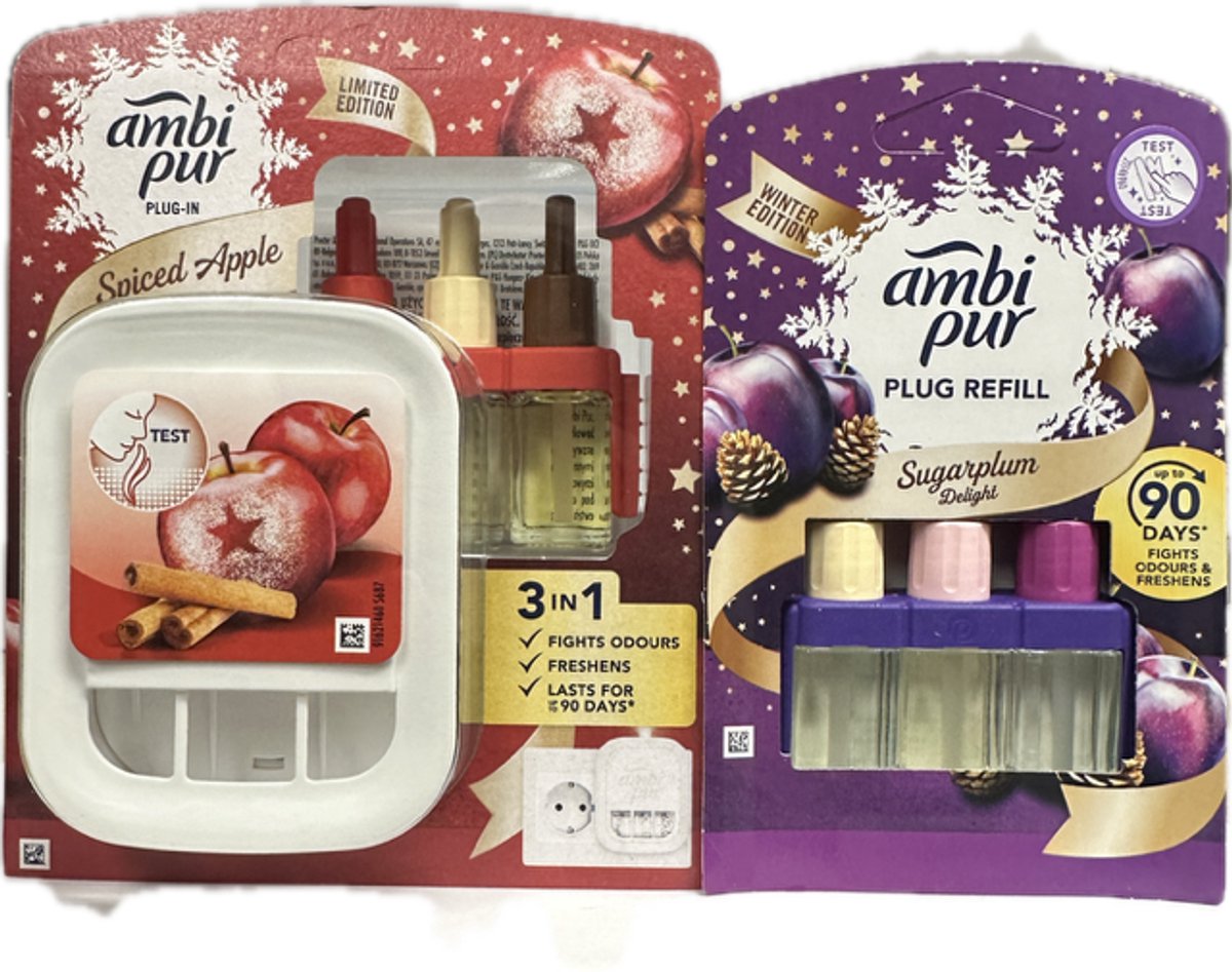 Ambi Pur Febreze 3Volution Appel - Kaneel - Luchtverfrisser Starterset & Navulling - 3Volution - Sugarplum Delight - 20ml