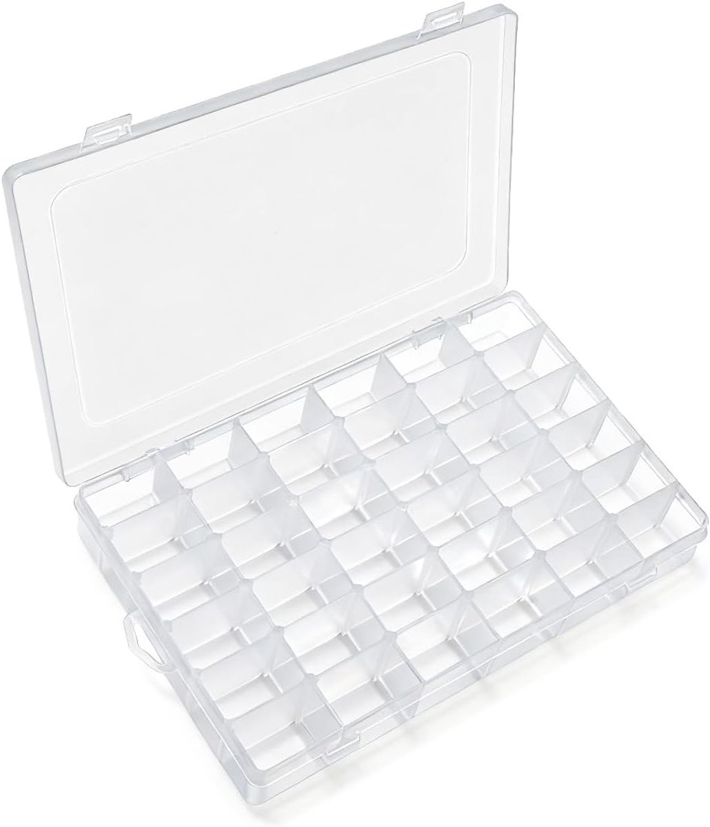 Daity Opbergdoos — Kunststof opbergdoos voor kralen met 36 vakken — Verstelbare tussenschotten — Ideaal voor naaibenodigdheden en knutselspullen — Multifunctionele organizer (27,6 x 17,8 x 4,5 cm)