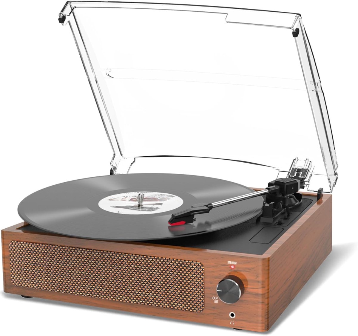 Florixa® Platenspeler Bluetooth - Platenspeler -Platenspeler Met Speakers - Bruin - 37cm x 34cm x 16cm