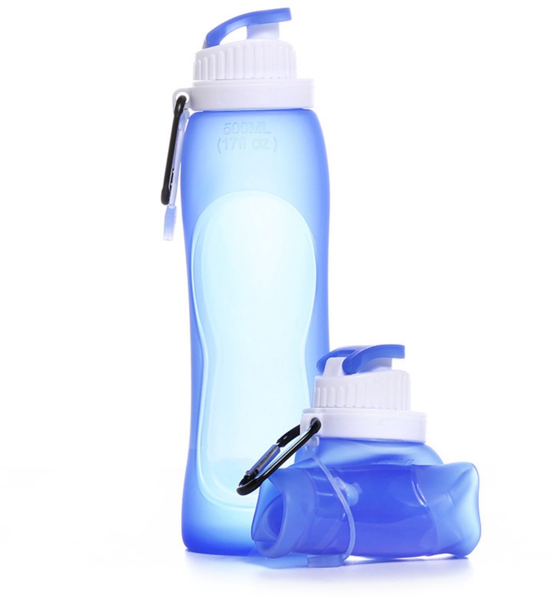 TOVBMUP Drinkfles - Opvouwbare waterfles - Siliconen drinkfles - Waterzak - Duurzaam - voor buiten, sport, reizen en meer - 500 ml - blauw