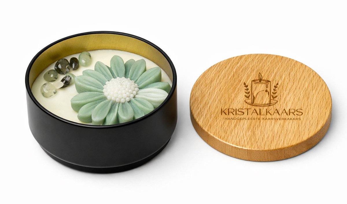 Kristalkaars Bloem - Handgemaakte Sojawas - Kaars met Kristallen - Groen - Cadeau voor Haar