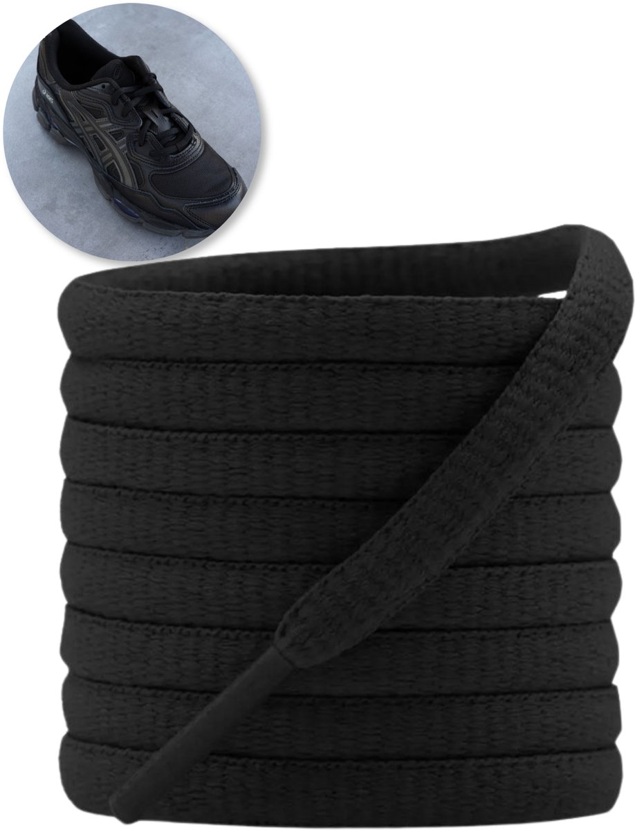 Sneakers Abel Ovale Asics Veters - 120CM - Zwart - Black - Laces - Schoenveters - o.a. geschikt voor Asics, New Balance etc