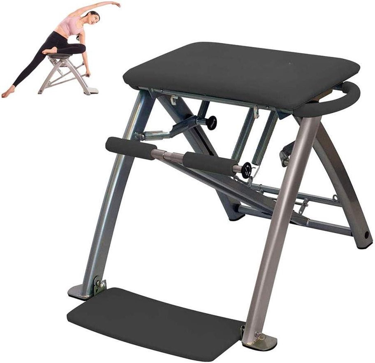 Pilates Yoga Stoel - Fitness Kruk - Kracht Opbouwen - Opvouwbaar Ontwerp - 200 kg Max - Zwart