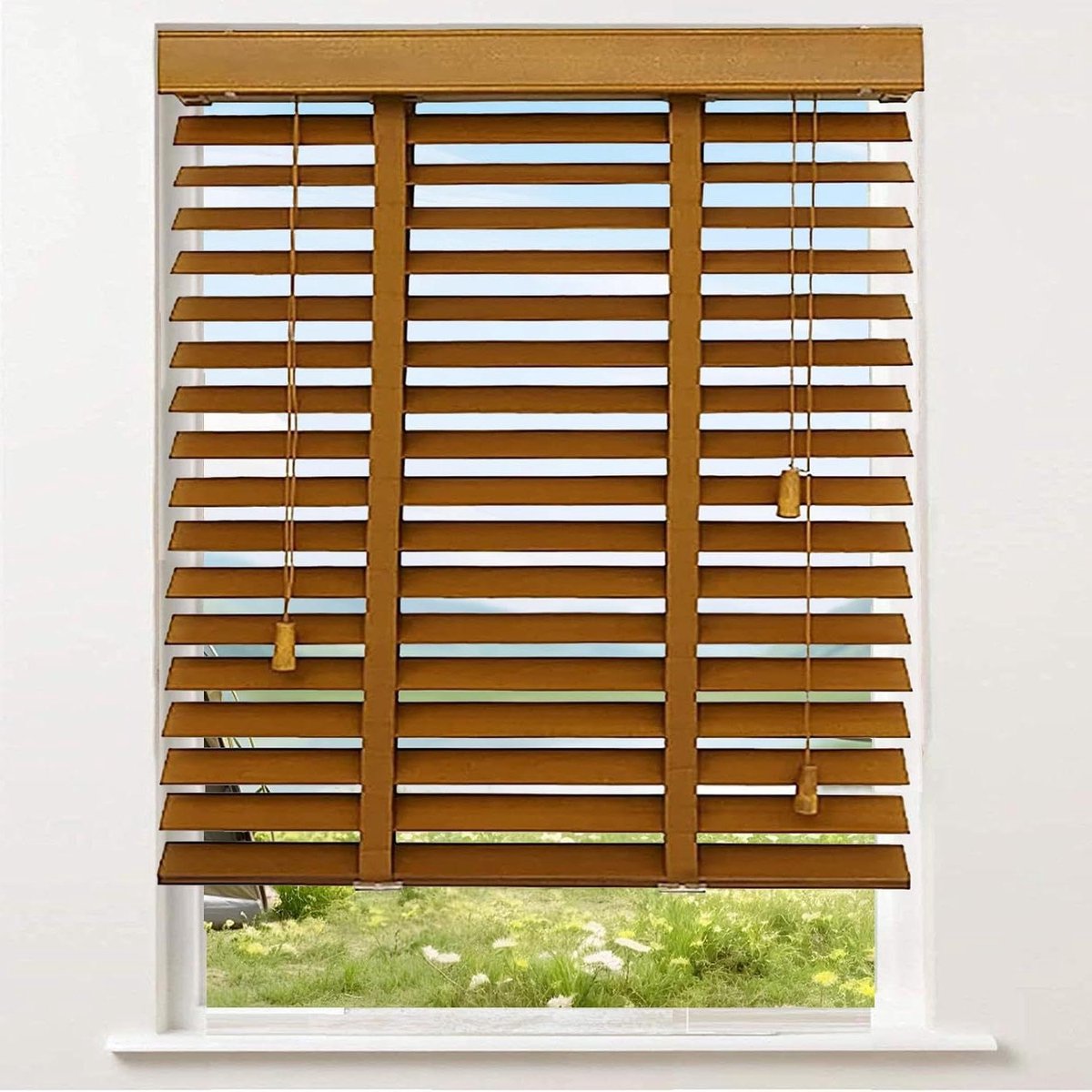 Houten Jaloezieën - Raambekleding - Licht Regelen - Massief Hout - 105x150cm - Natuurlijk