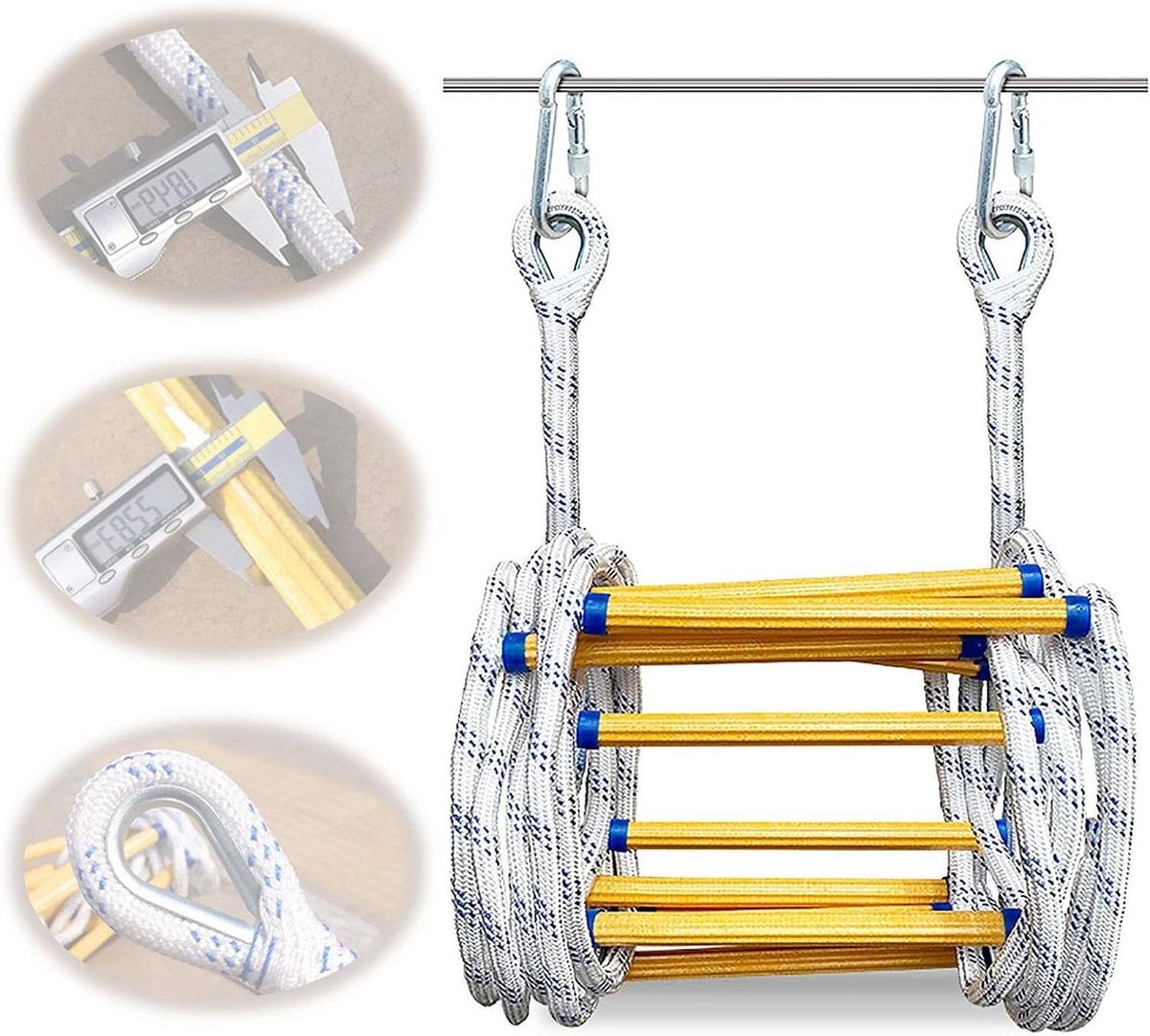Touwladder - Veiligheidsladder Noodladder - Hoogte Ontsnapping - Sterk Draagvermogen - 4 Meter - Blauw Wit