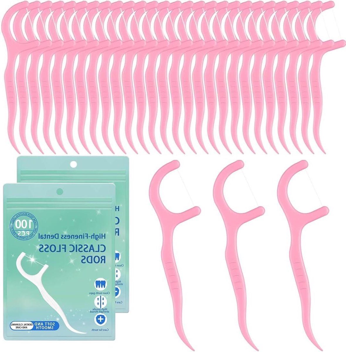 Wegwerp Floss Sticks - Tandreinigers - Mondhygiëne Verbeteren - Scheurvast Materiaal - 200 Stuks - Aardbei