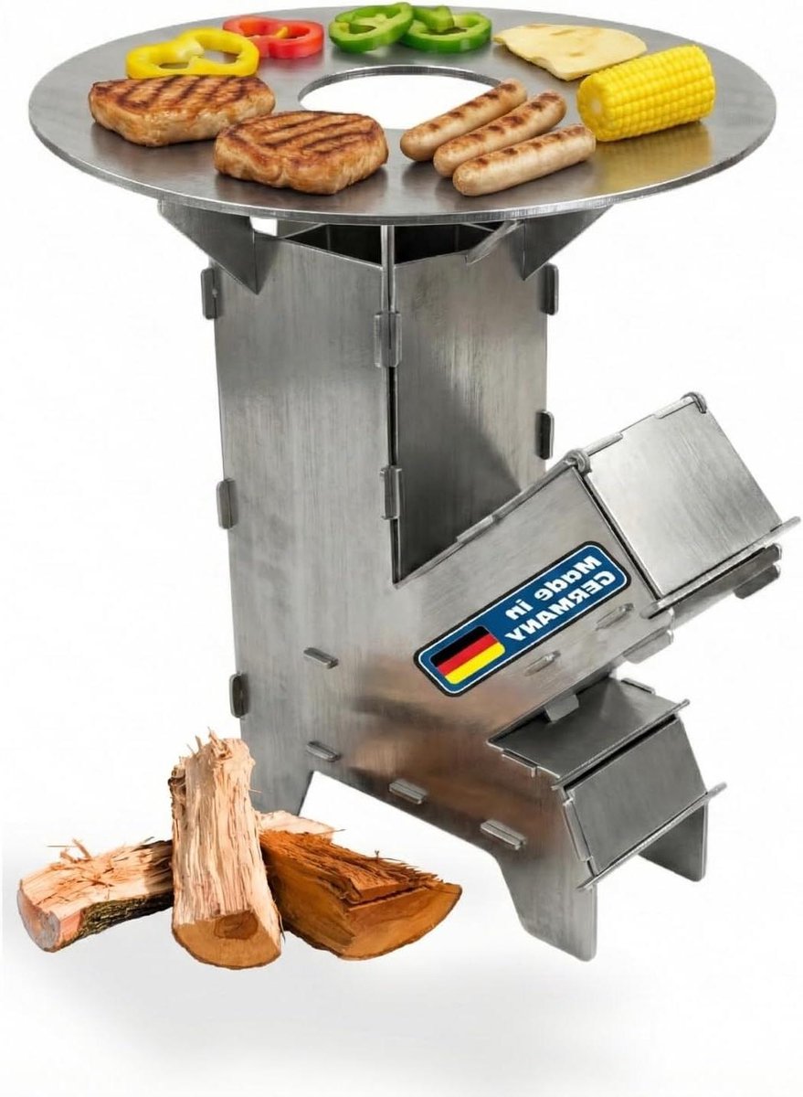 Raketoven - Outdoor kachel - Koken en grillen - 3 mm staal - 40 x 11 x 30 cm - Zwart