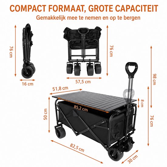 Norvia Opvouwbare Bolderkar - Handkar Met Verwijderbaar Tafelblad/Dak - 150 kg Draagvermogen - Extra Stevige Wielen - All Terrain van Norvia — afbeelding 4