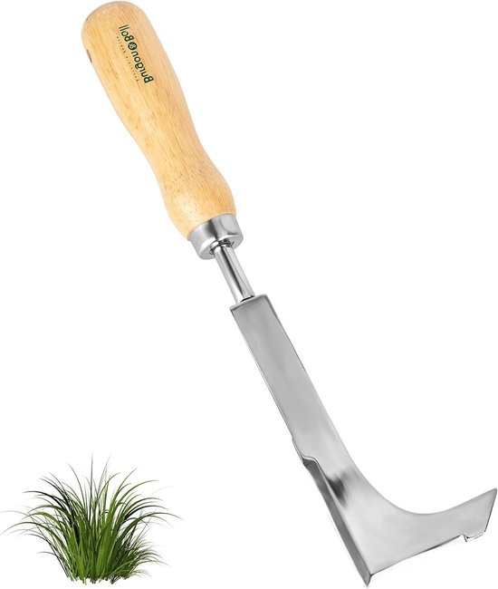 Dailygoods - Voegenschraper, onkruidsteker van roestvrij staal, houten handvat, roestvrijstalen kop met maat, onkruidsteker voor het verwijderen van onkruid, planten van groenten, bloemen, graven, snoeien en snijden van Dailygoods — afbeelding 2