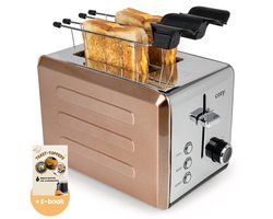 cozy.® Metalen Broodrooster met Tostiklemmen - Tosti Apparaat 815W - Retro Tosti Ijzer & Toaster - Brede Sleuven & 6 Standen - Ontdooi & Verwarm functie - Inclusief E-book - Rosé Goud