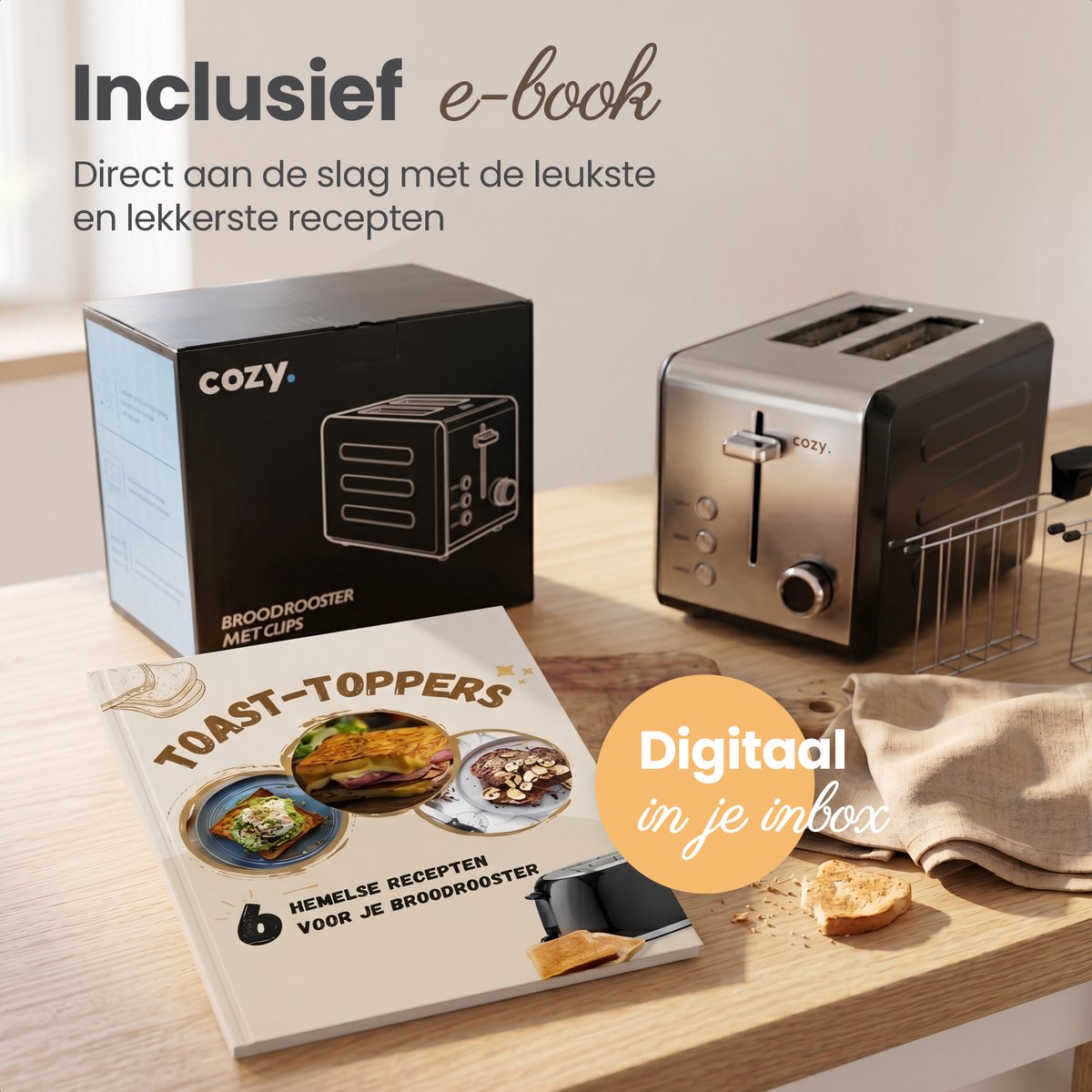 cozy.® Metalen Broodrooster met Tostiklemmen - Tosti Apparaat 815W - Retro Tosti Ijzer & Toaster - Brede Sleuven & 6 Standen - Ontdooi & Verwarm functie - Inclusief E-book - Broodrooster Zwart thumbnail 8