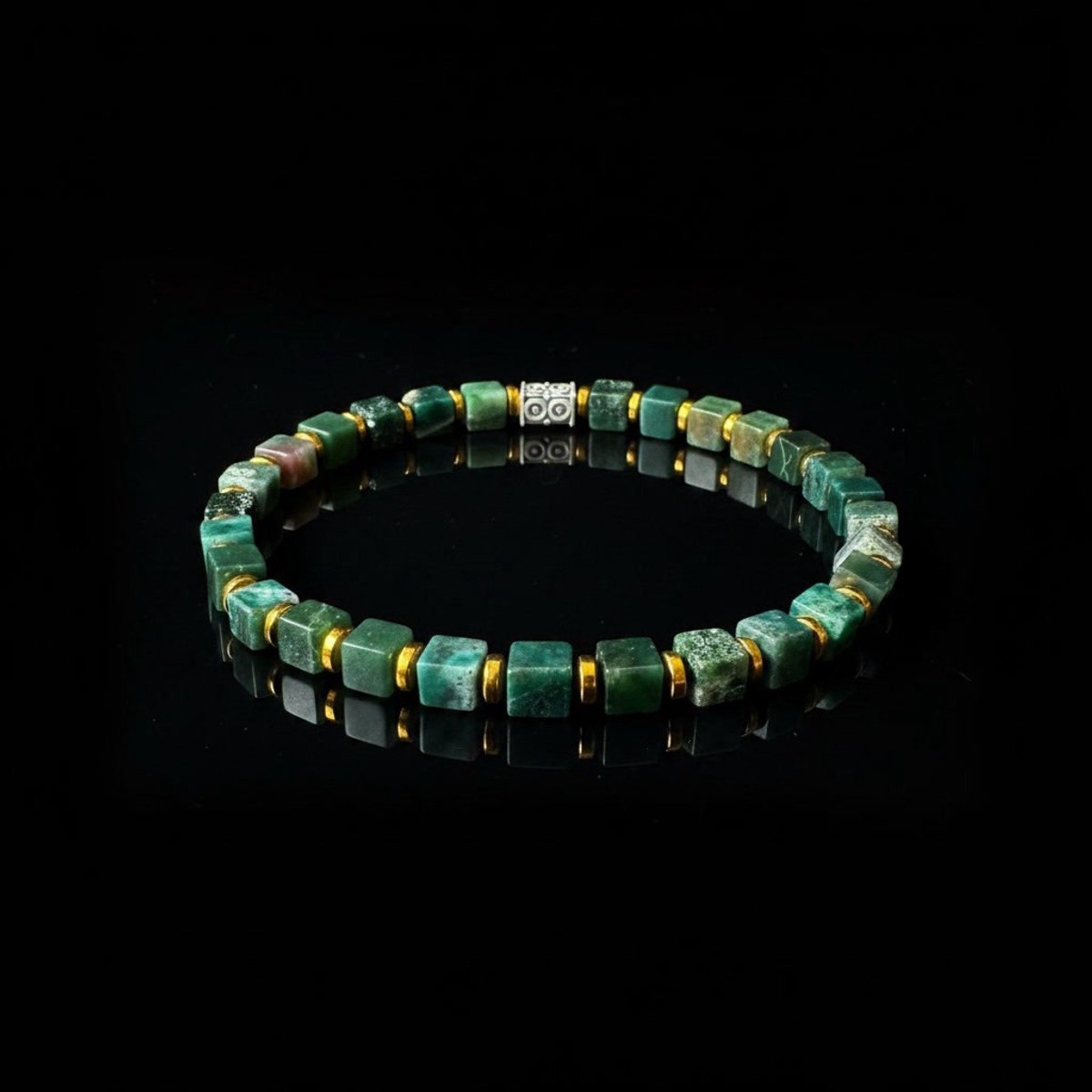 SilverForest Minimalist Bracelet - Donkergroene Kralen & 925 Sterling Zilver - 21cm - Unisex en Moederdag