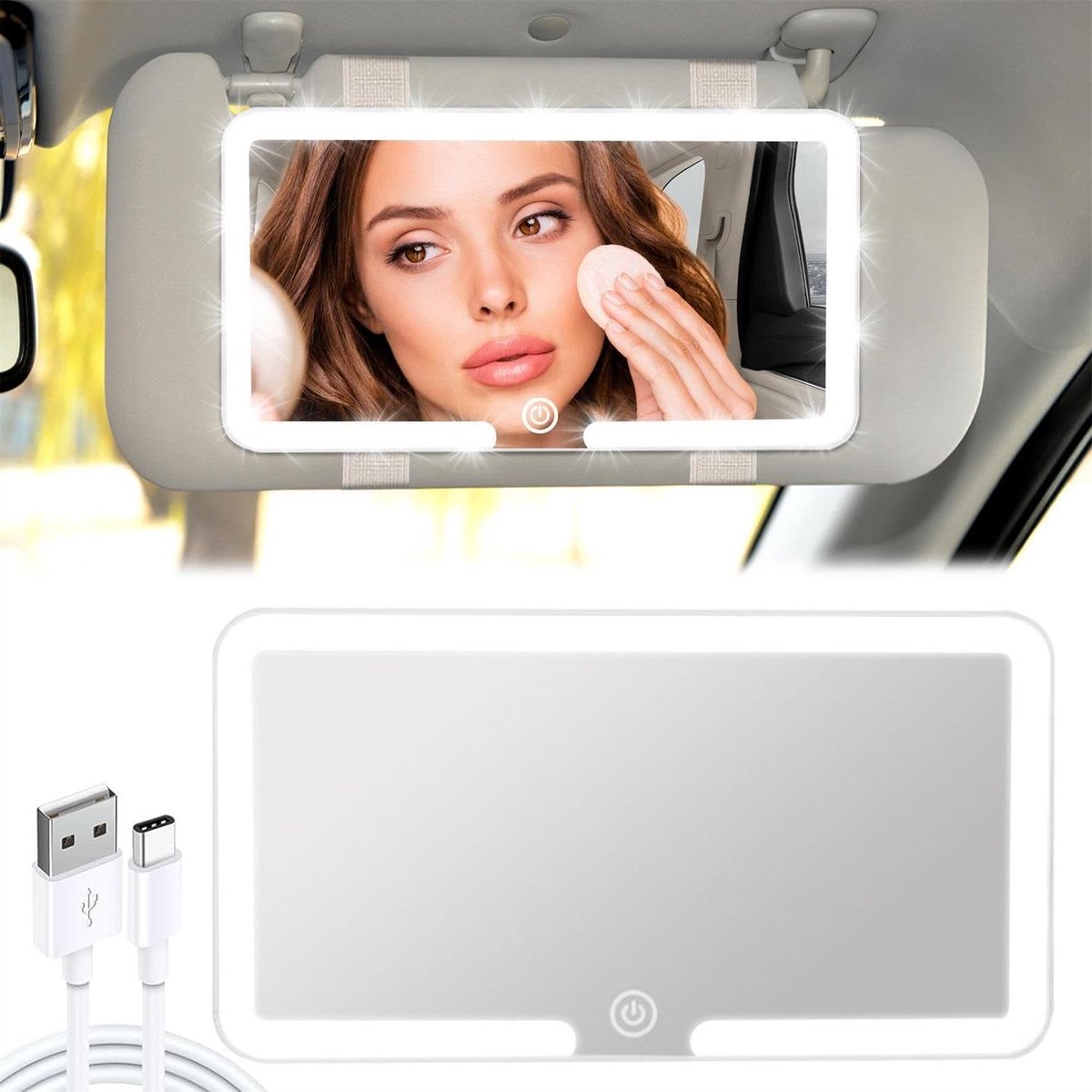 Auto Make-up Spiegel - Zonneklep Spiegel - Make-up Aanbrengen - Instelbare LED Verlichting - 23.5 x 12.7 cm - Wit