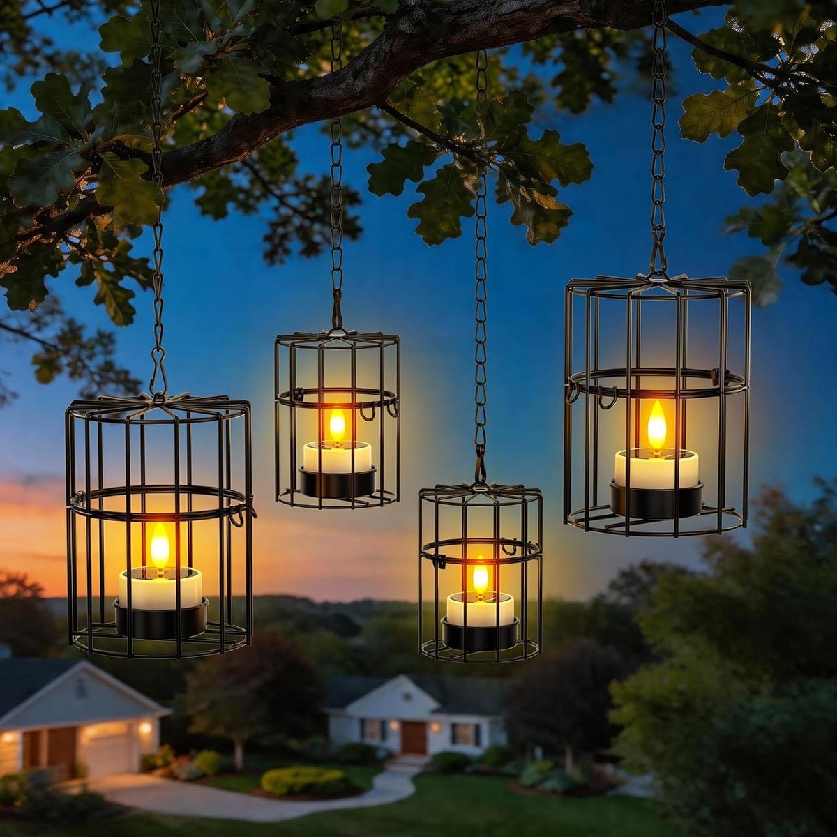 Hangende Zonne-lantaarns - Buitenlampen Set - Tuin Verlichten - Flikkerend Vlamlicht - 4 S