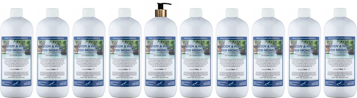 Body & Hair Zen Moment 1 liter met gouden pomp - set van 10 stuks - 2 in 1 voor lichaam en haar - voordeelverpakking
