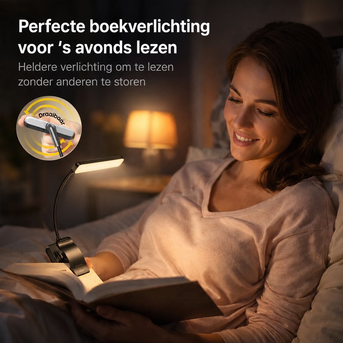 Sounix LED Leeslampje voor Boek met Klem - 315° draaibaar Leeslamp - 24 LED - Boeklampje met 3 Lichtstanden - Oplaadbare boeklamp USB - Dimbaar - Zwart — cadeau in Gadgets - foto 2